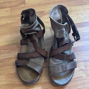 Miz Mooz Brown Leather & Fabric Strappy Sandals